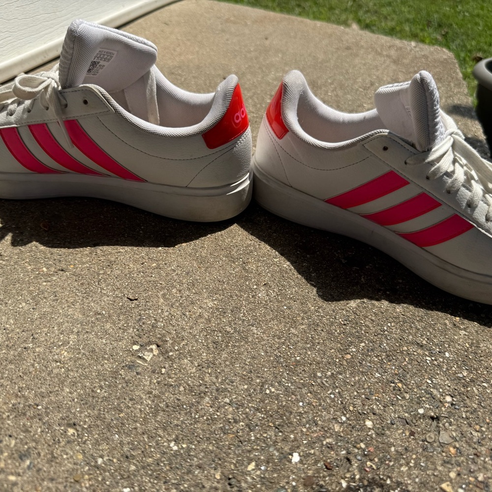Adidas Women's White and Bright Pink Sneakers - Picture 5 of 13